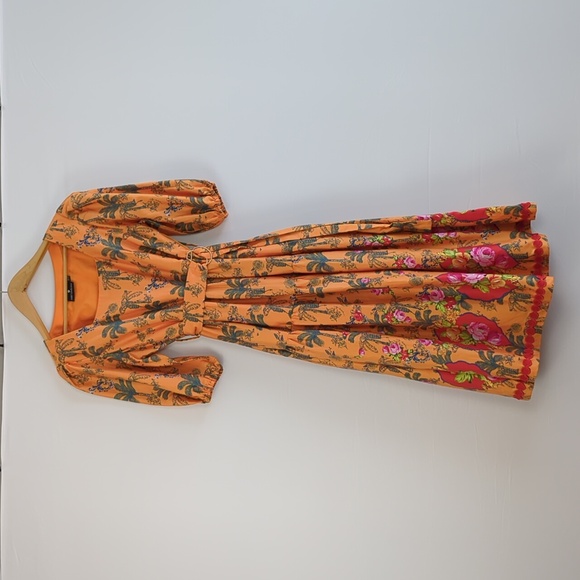 Emily Lovelock Tropical Palm Print Puff Sleeve Belted Cotton Satin Maxi Dress l - Picture 1 of 10